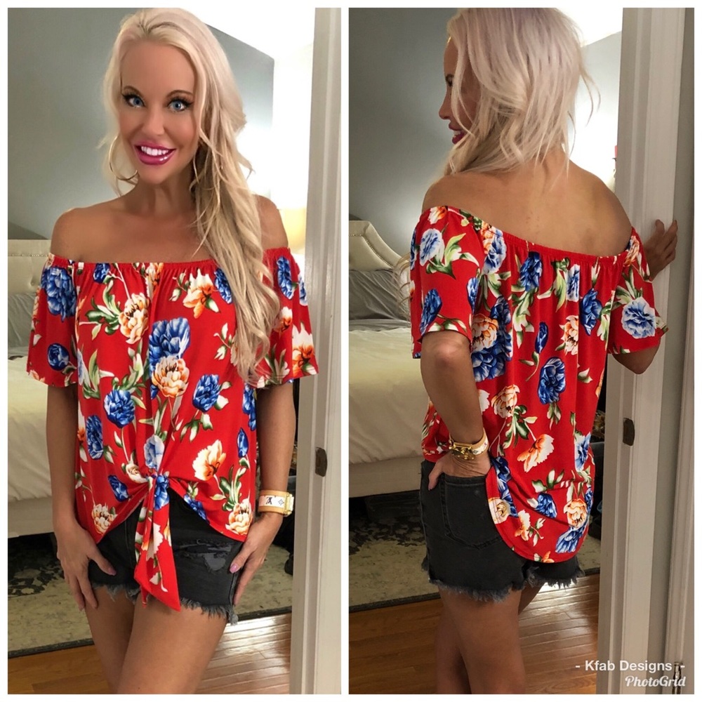 ❤️LAST 1! Stunning Red Off Shoulder Front Tie Top - Picture 1 of 4